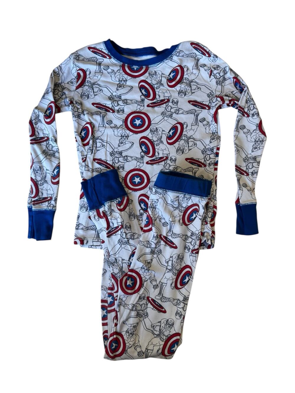 GAP MARVEL Captain America Long John Pajama Set Size 10 Kids Red White Blue